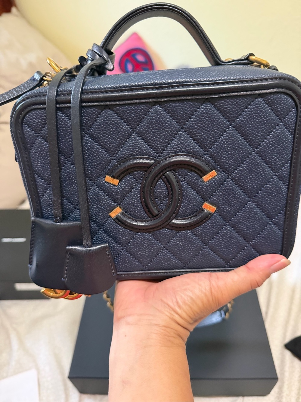 Chanel Quilted Vanity Crossbody Bag - Navy Blue,full inclusion.